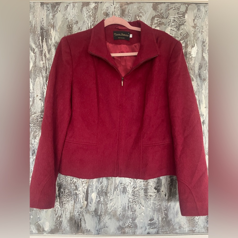 Women's PERUVIAN PERFECTION Full Zip Baby Alpaca Jacket-Cranberry Red-Size Large